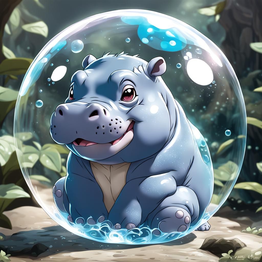 Blue Hippo Pokemon in Anime Art Style