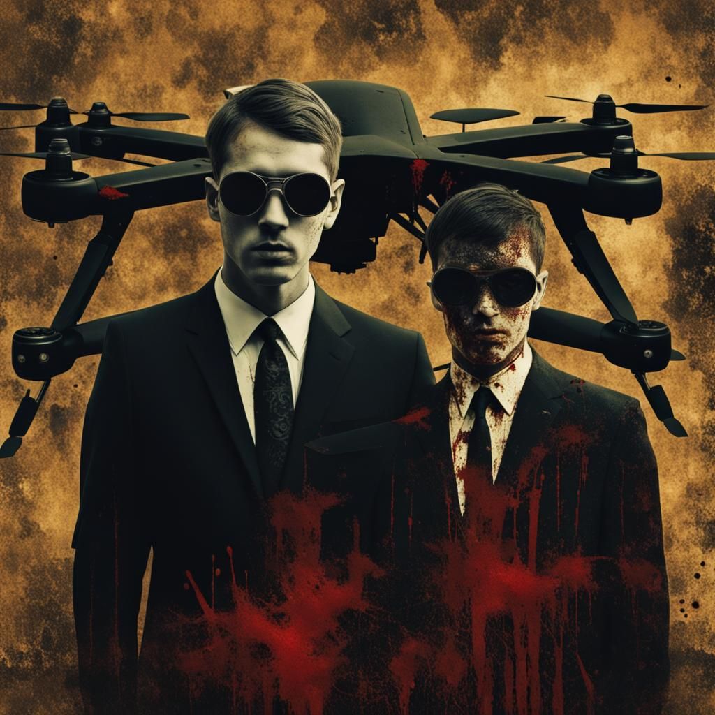 Mysterious Men in Black Scene with Gritty Details