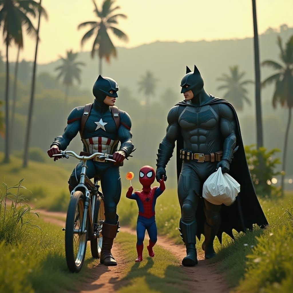Batman, Captain America, and Spiderman in Kerala