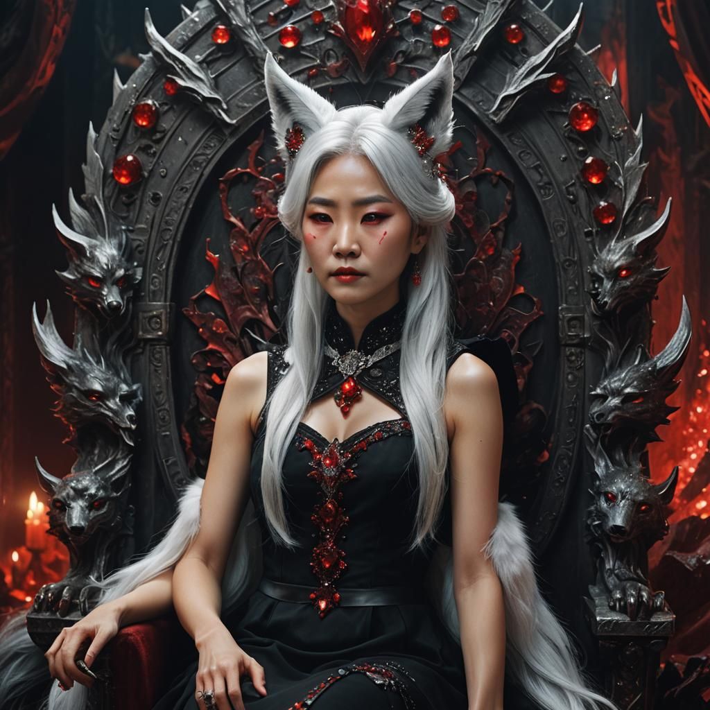 Korean Vampire Queen with Fox Ears in Dark Fantasy