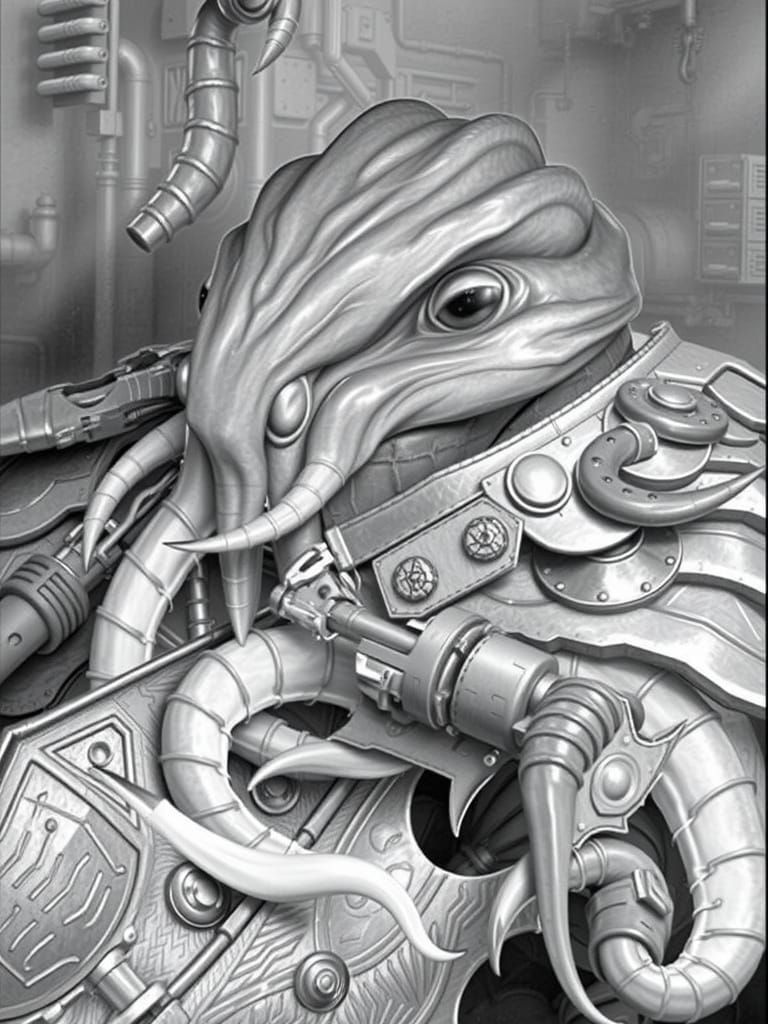 Armored Squid Hunter with Tentacles, Cinematic Film Still
