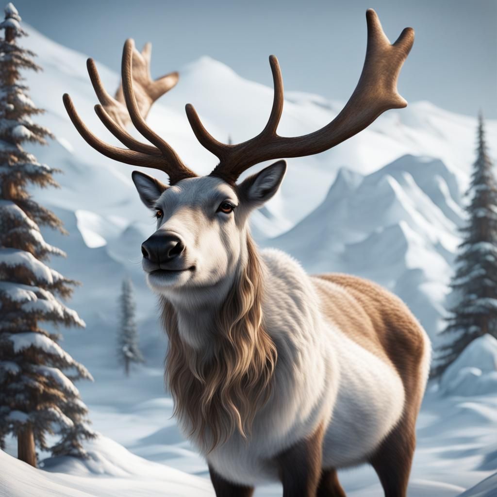 Realistic Reindeer in the Arctic North Pole