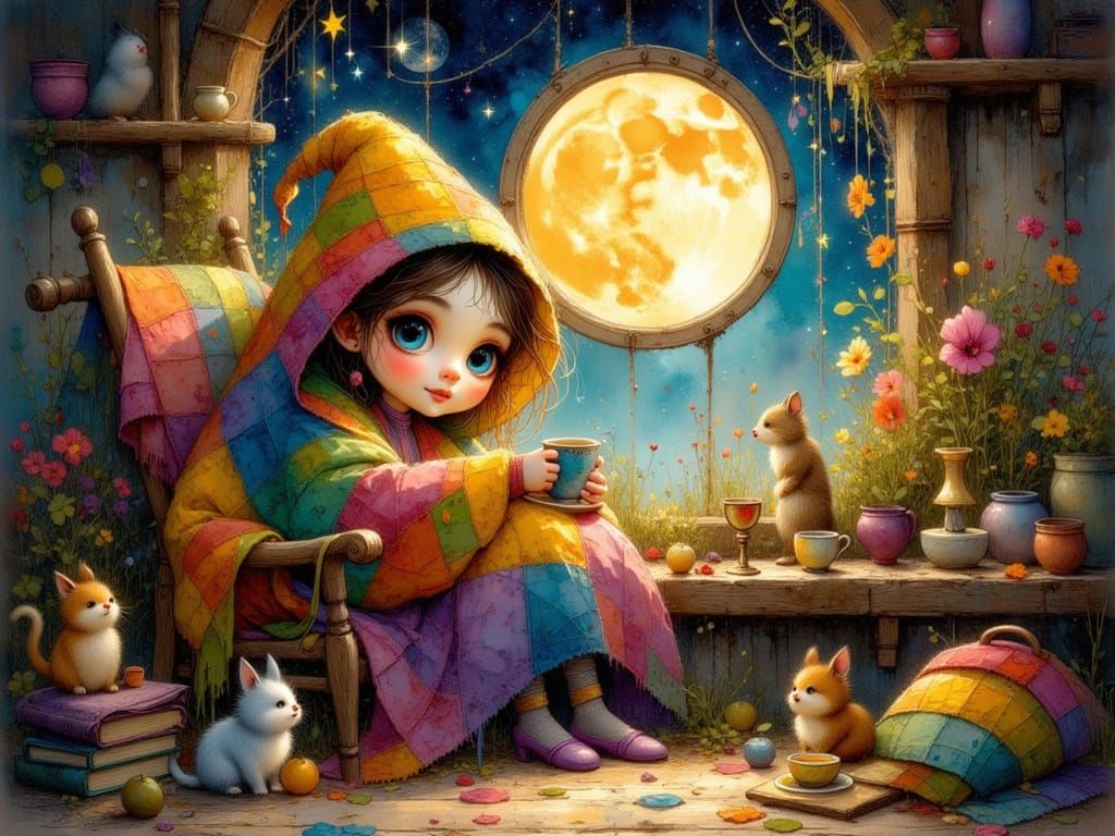 Ethereal Troll with Critter Friends in Magical House