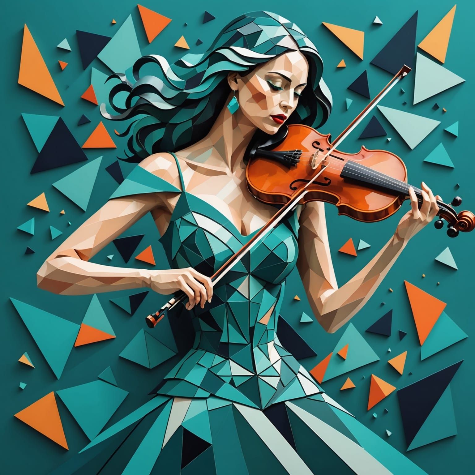 Abstract 3D Woman in Vibrant Geometric Cubism