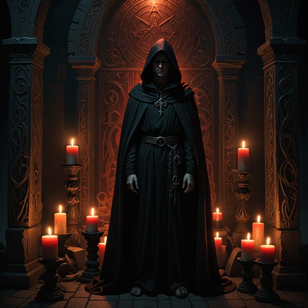 Dark Fantasy Figure in Ancient Ritual
