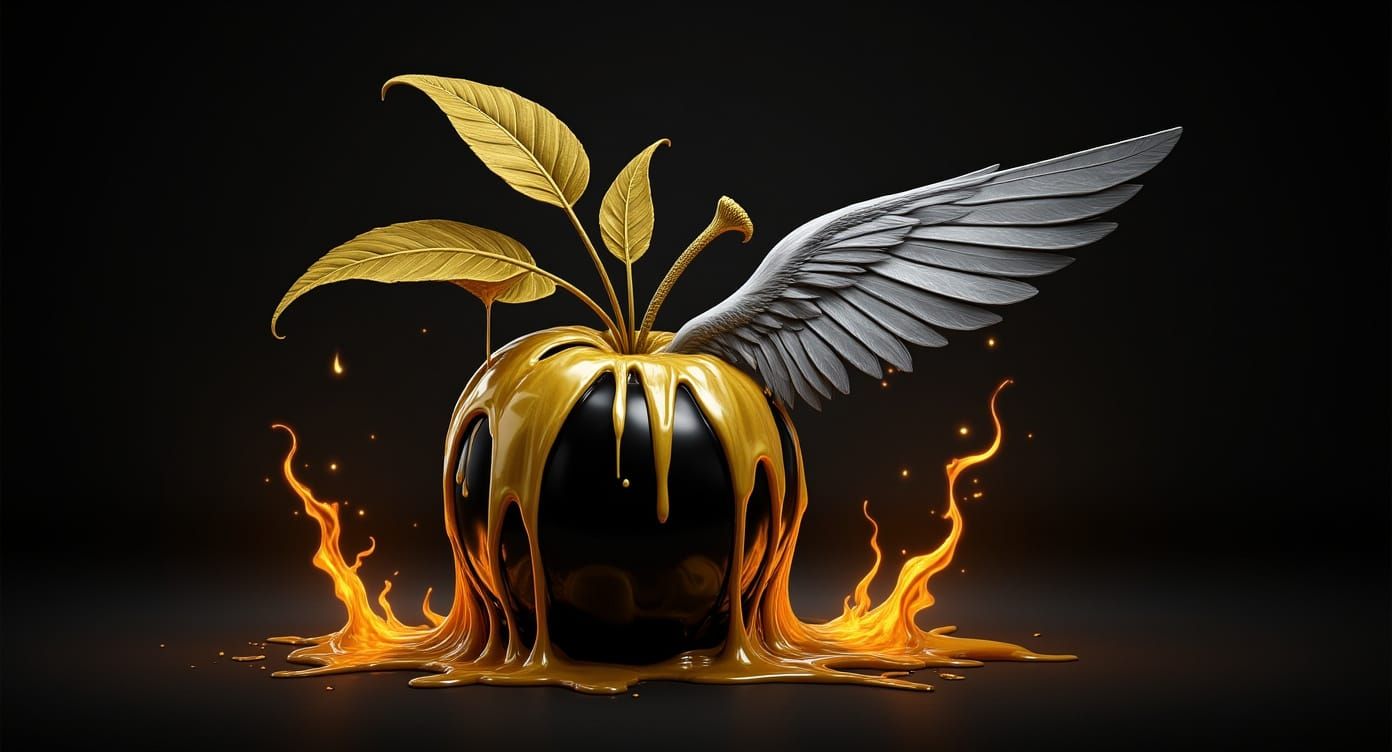Fallen Apple with Molten Gold and Wings