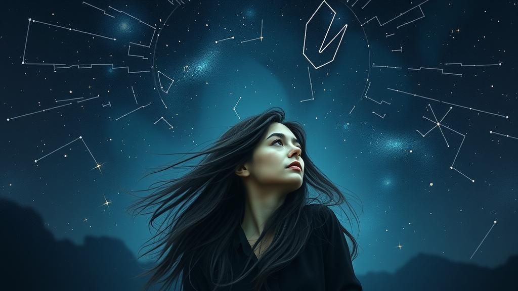 Celestial Woman Under Starry Night Sky