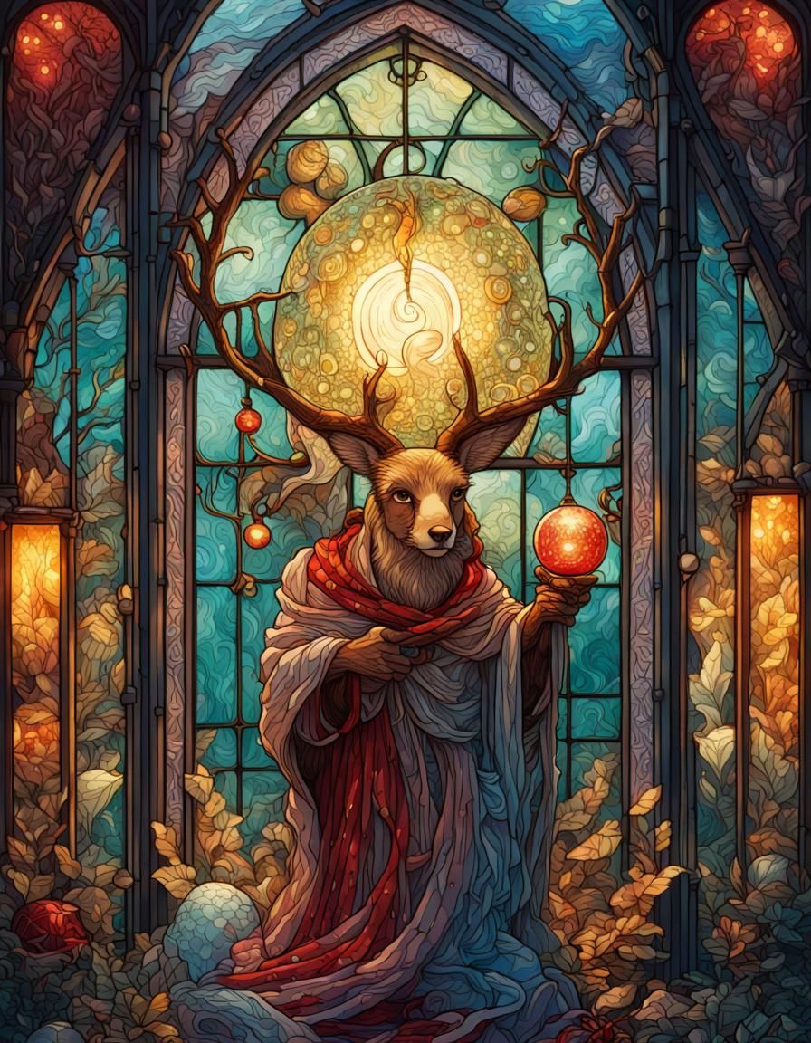 Stained Glass Reindeer in Storybook Style