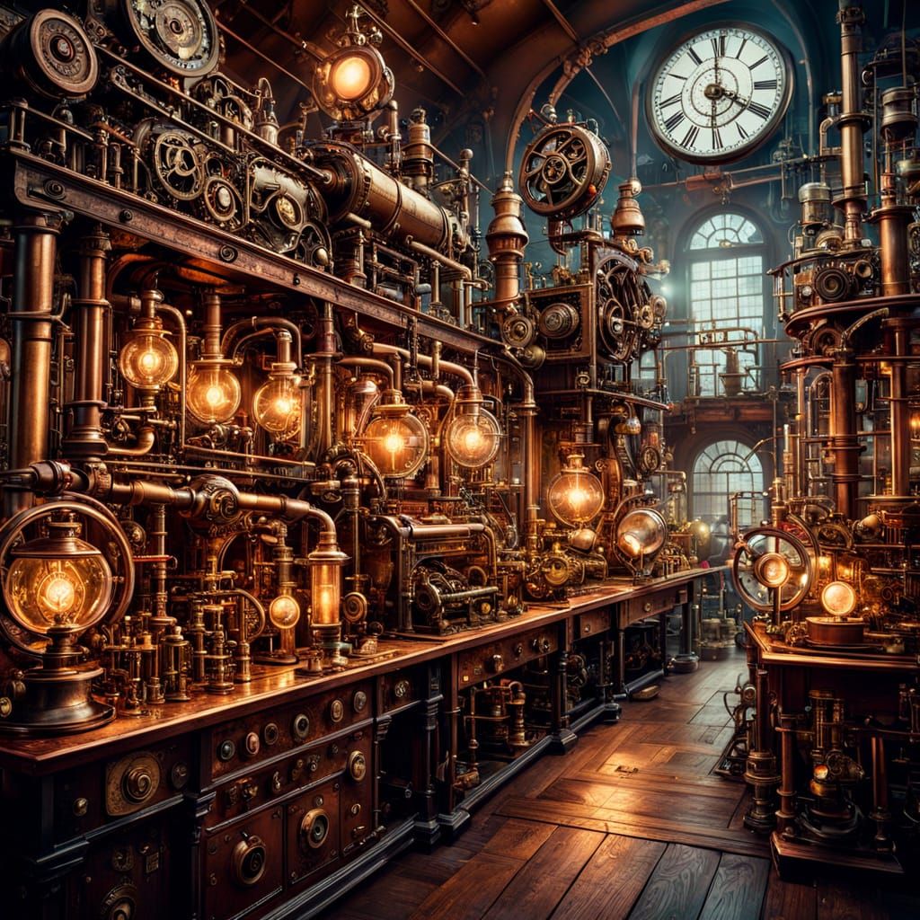 Steampunk Laboratory with Clockwork Automaton
