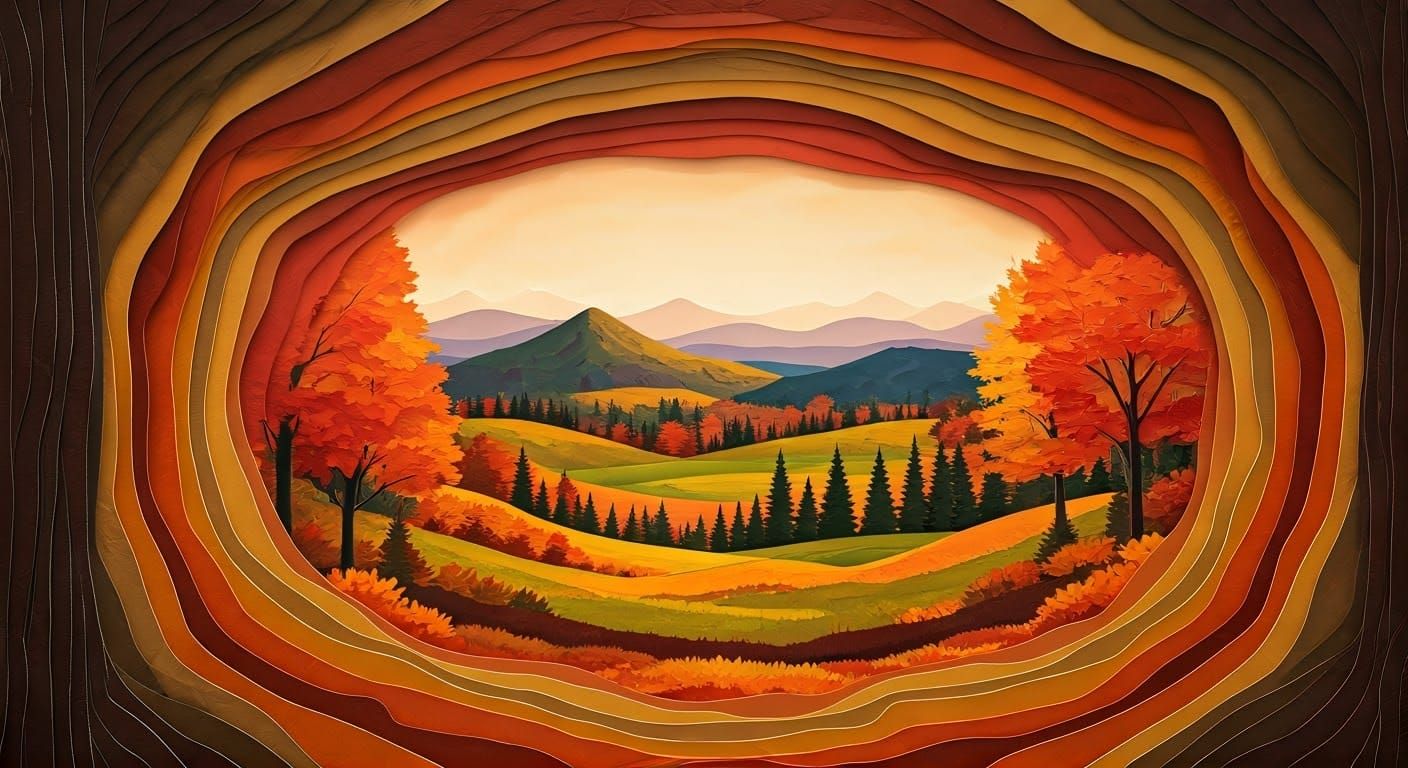 Autumnal Landscape Paper Collage in 8K