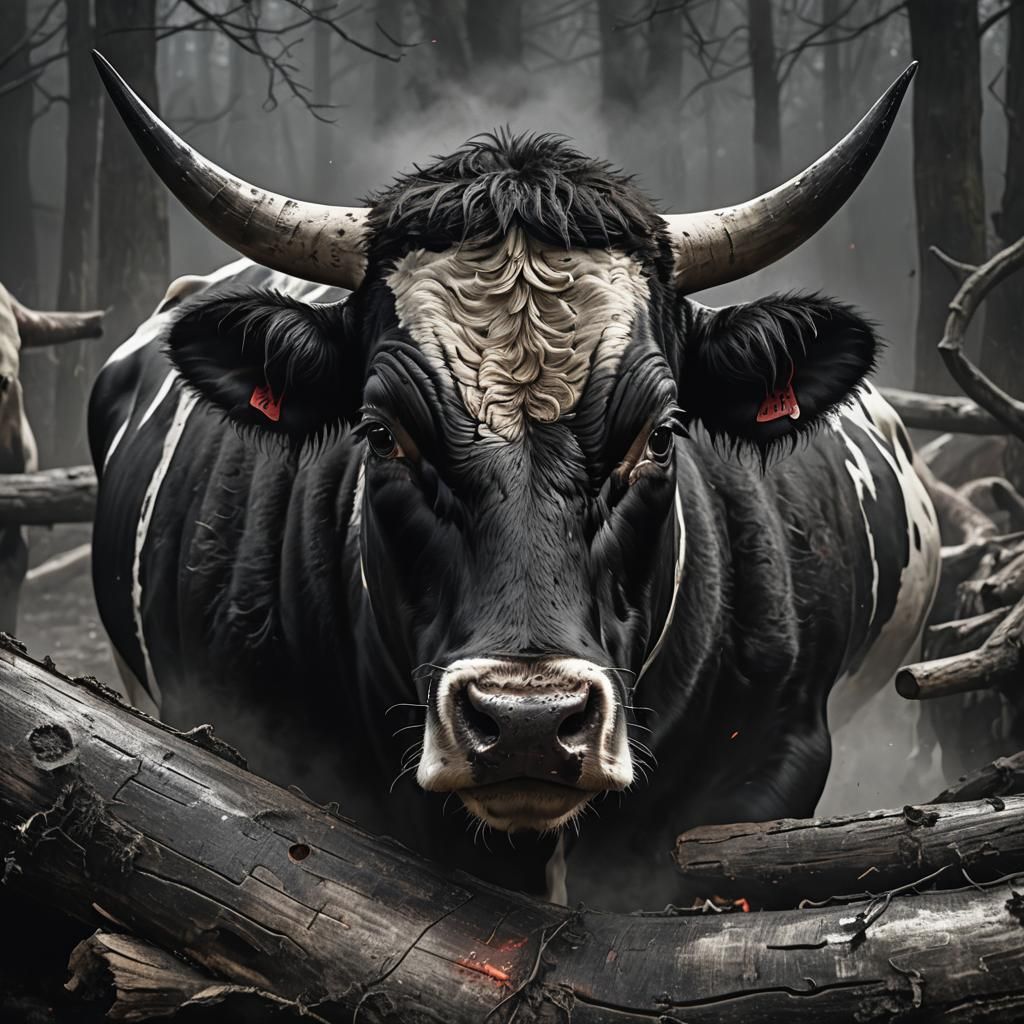 Sinister Holstein Bull in Dark Fantasy Digital Art