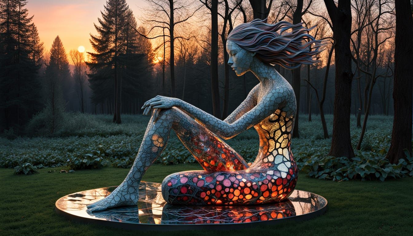 Fragmented Sculpture of Woman at Sunset