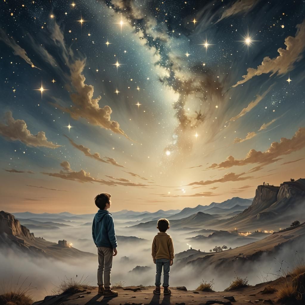 Dreamy Starry Night Landscape in Pastel Colors