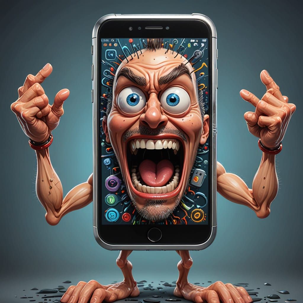 Vibrant Smartphone Portrait in Acrylic Art Style