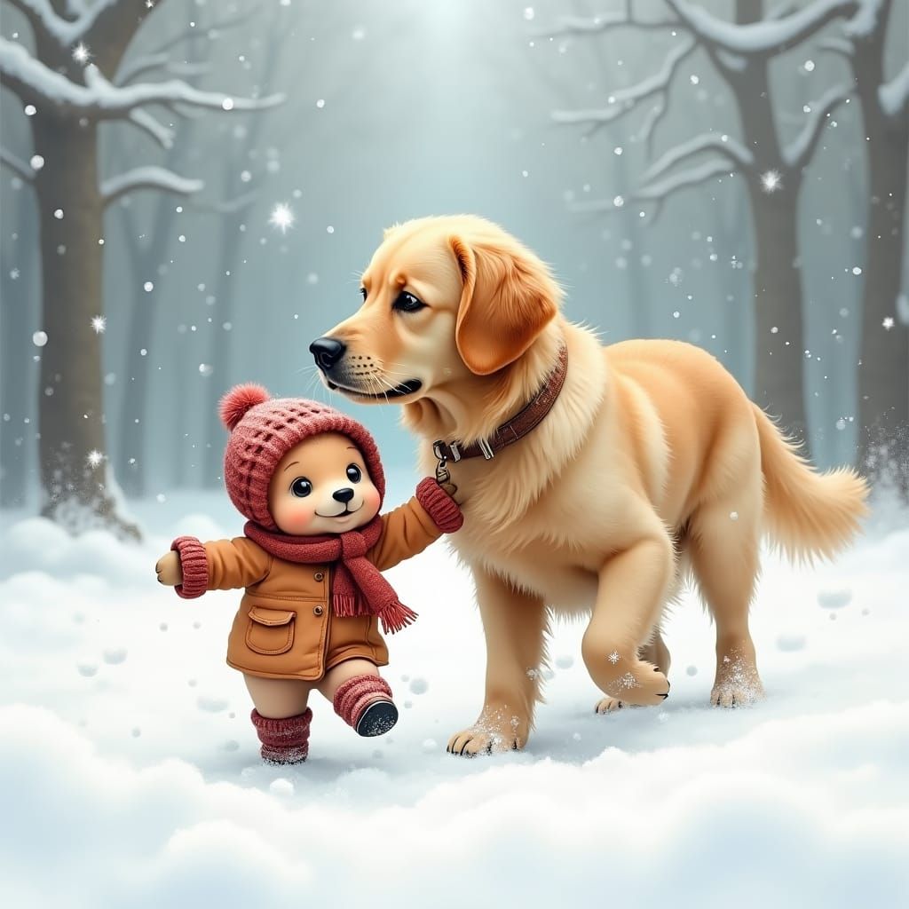 Puppy's Winter Frolic: A Whimsical Illustration