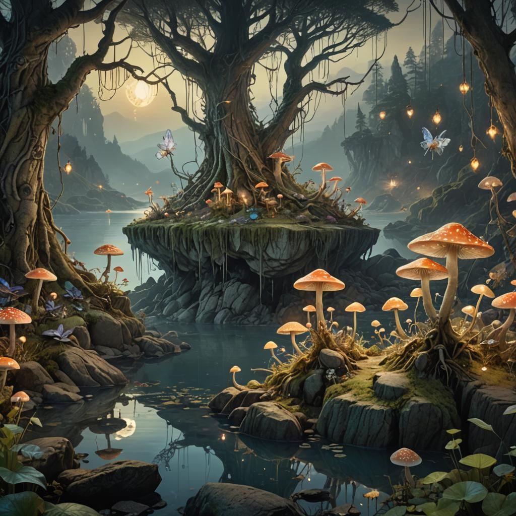 Fairies and Elves in Mystical Twilight Forest