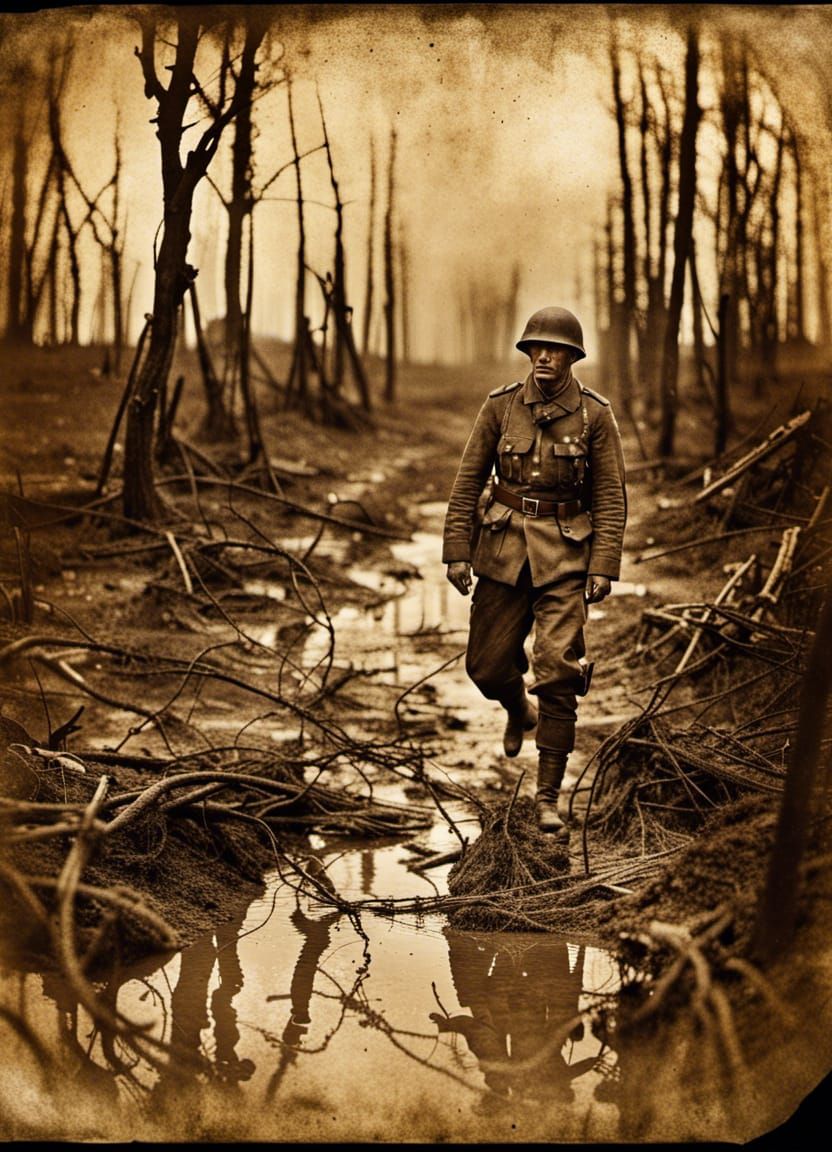 Ghostly WWI Soldier Haunts Verdun Battlefield in Sepia