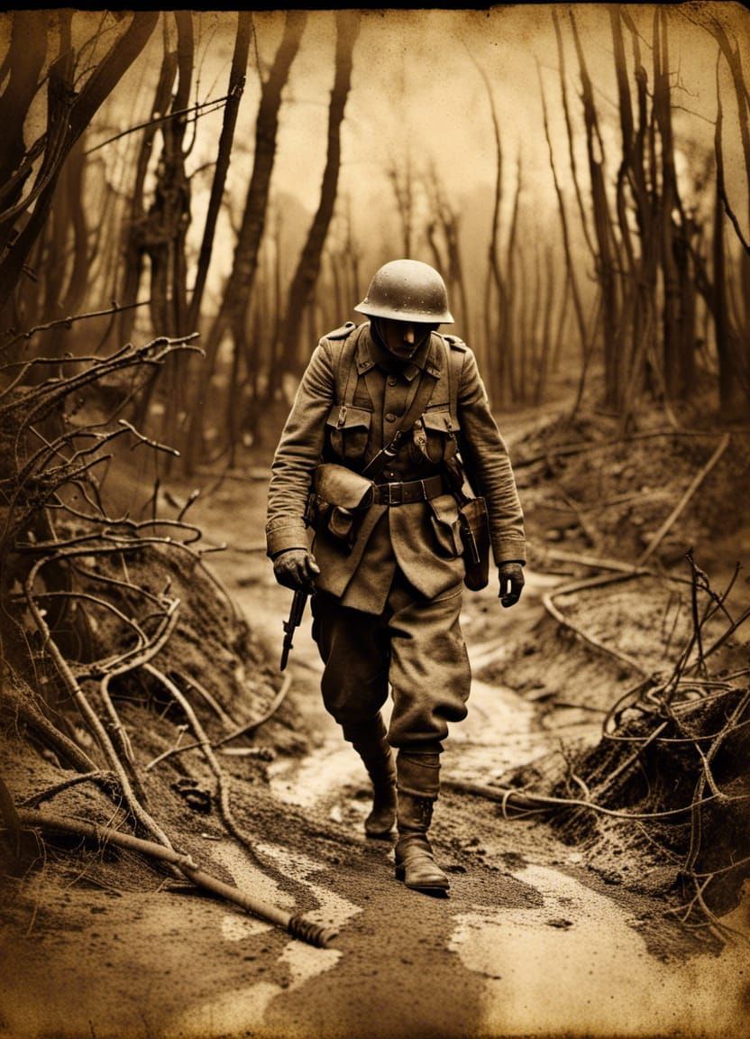 Eerie Ghost of Verdun in Sepia-Toned Photo