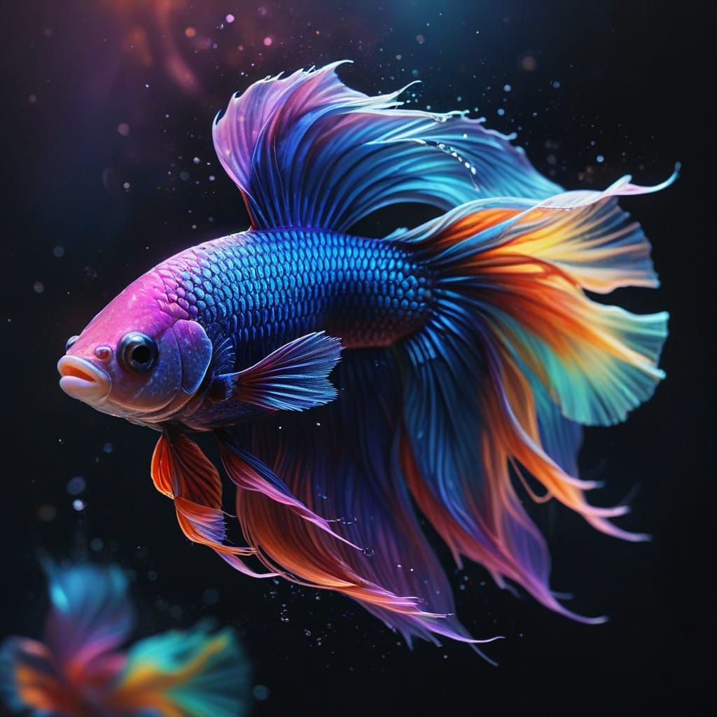 Realistic Betta Fish in Pastel Neon Rainbow Colors