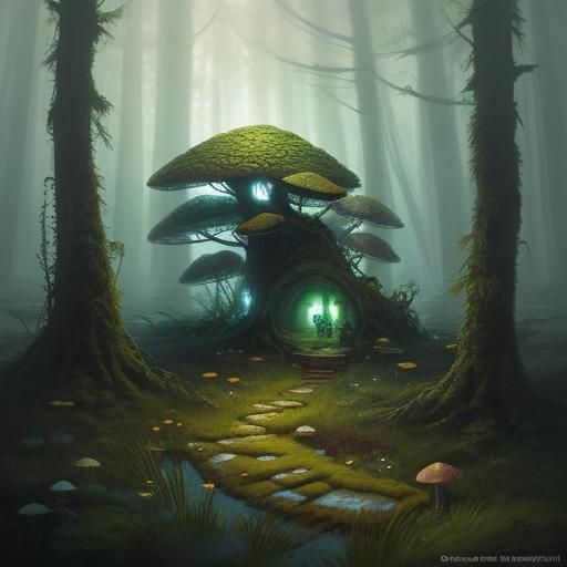 Mushroom Beard Troll in Fantasy Forest