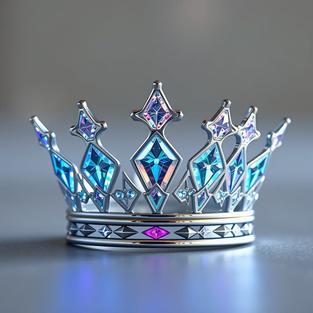 Elegant Platinum Crown with Fluorescent Diamonds and Geometr...
