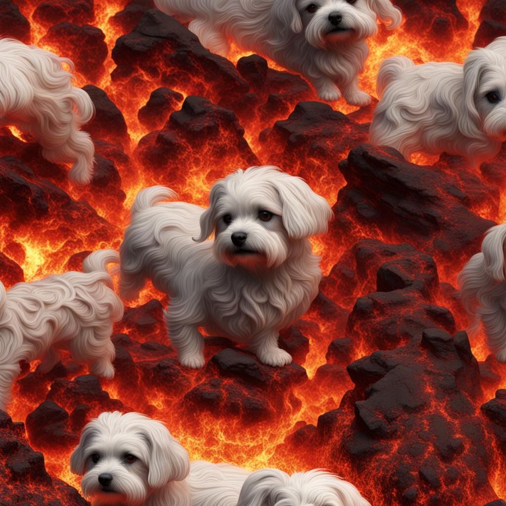 Hyperrealistic Maltese Dog on Magma