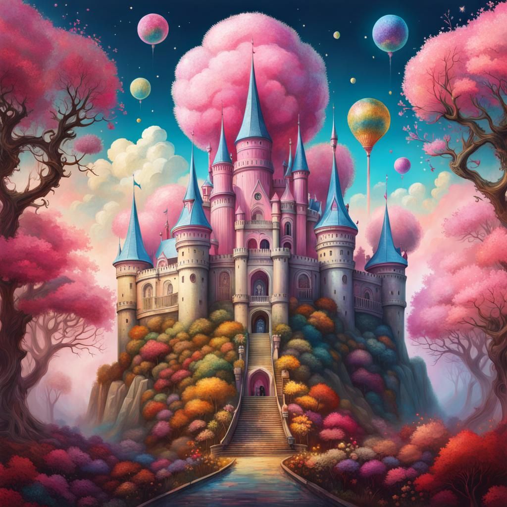Vibrant Fantasy Castle in Whimsical Art Style