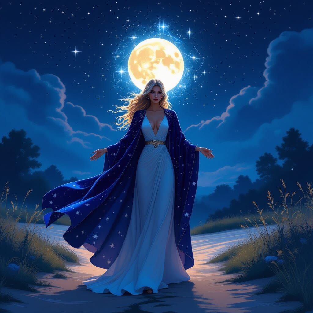 Celestial Goddess at Crossroads in Ethereal Style