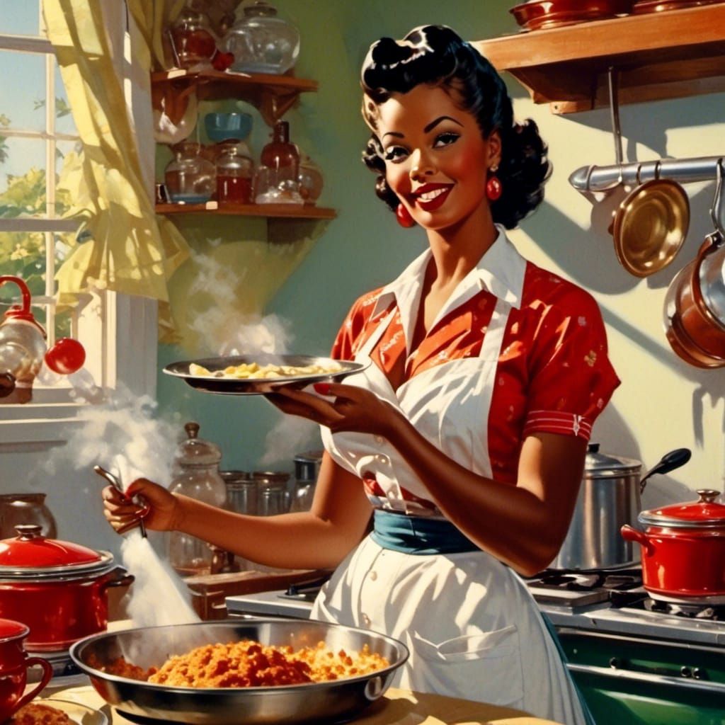 African American Woman Cooking in Kitchen