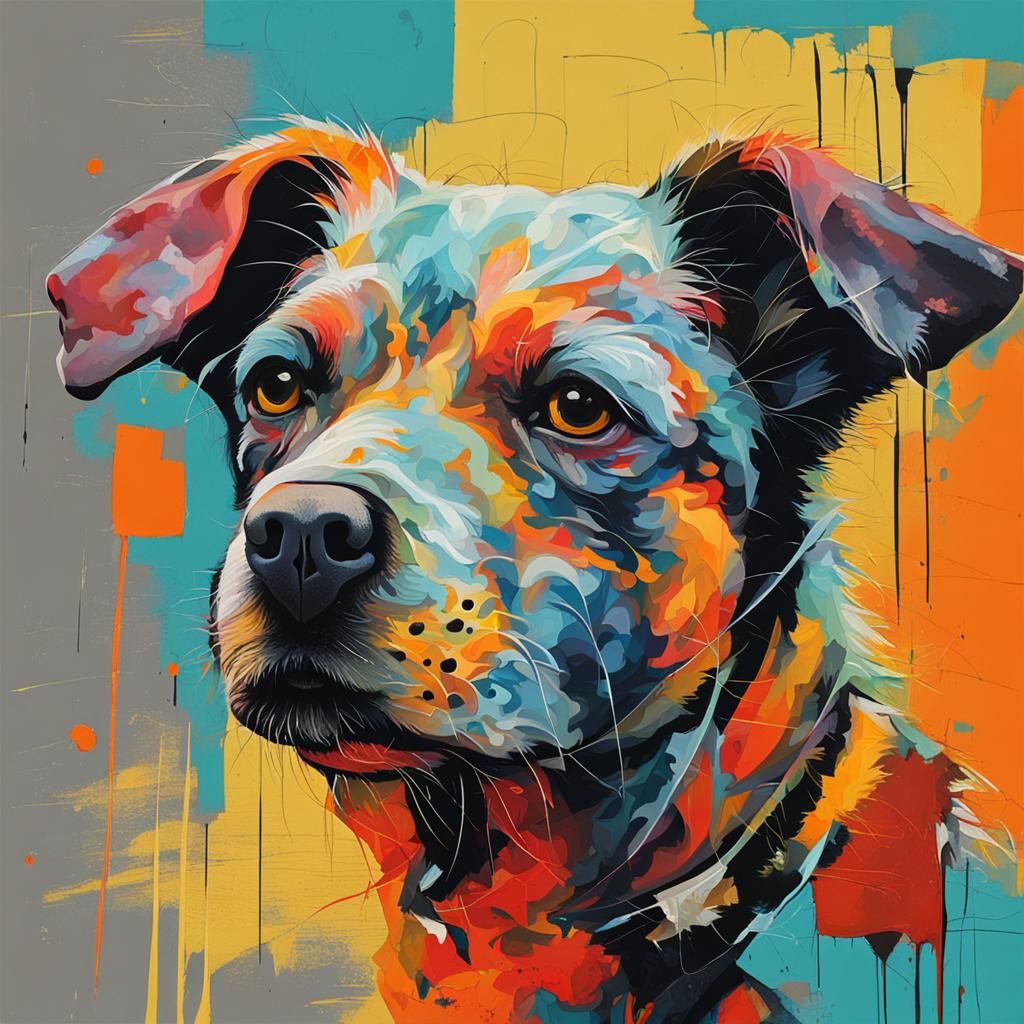 Abstract Street Dog Art in Complementary Colors