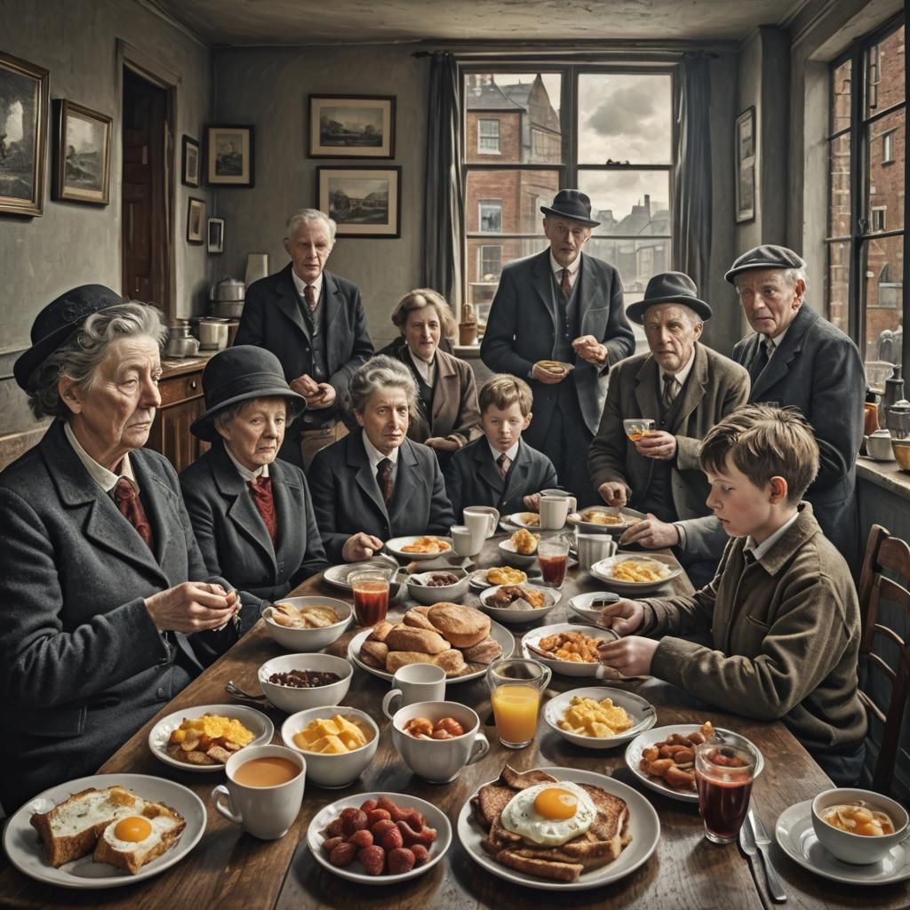 Family Breakfast in L.S. Lowry Style
