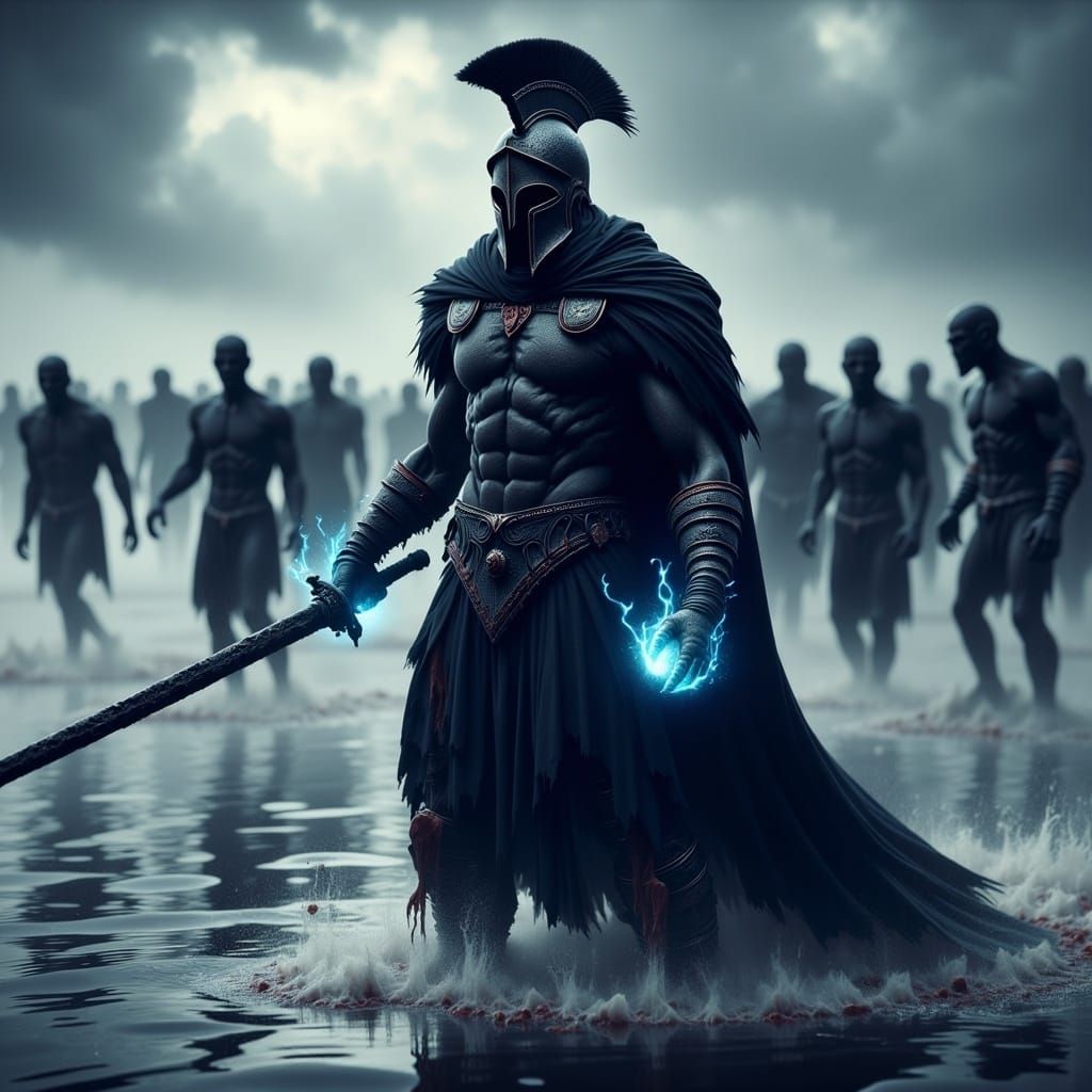 Tespian Hoplite marching with undead army