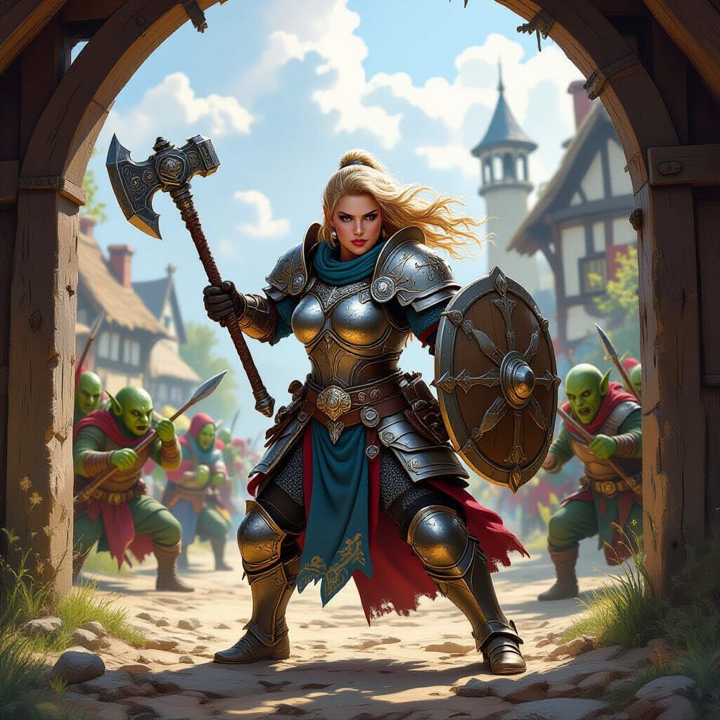 Dwarf Cleric Defends Village From Goblin Attack