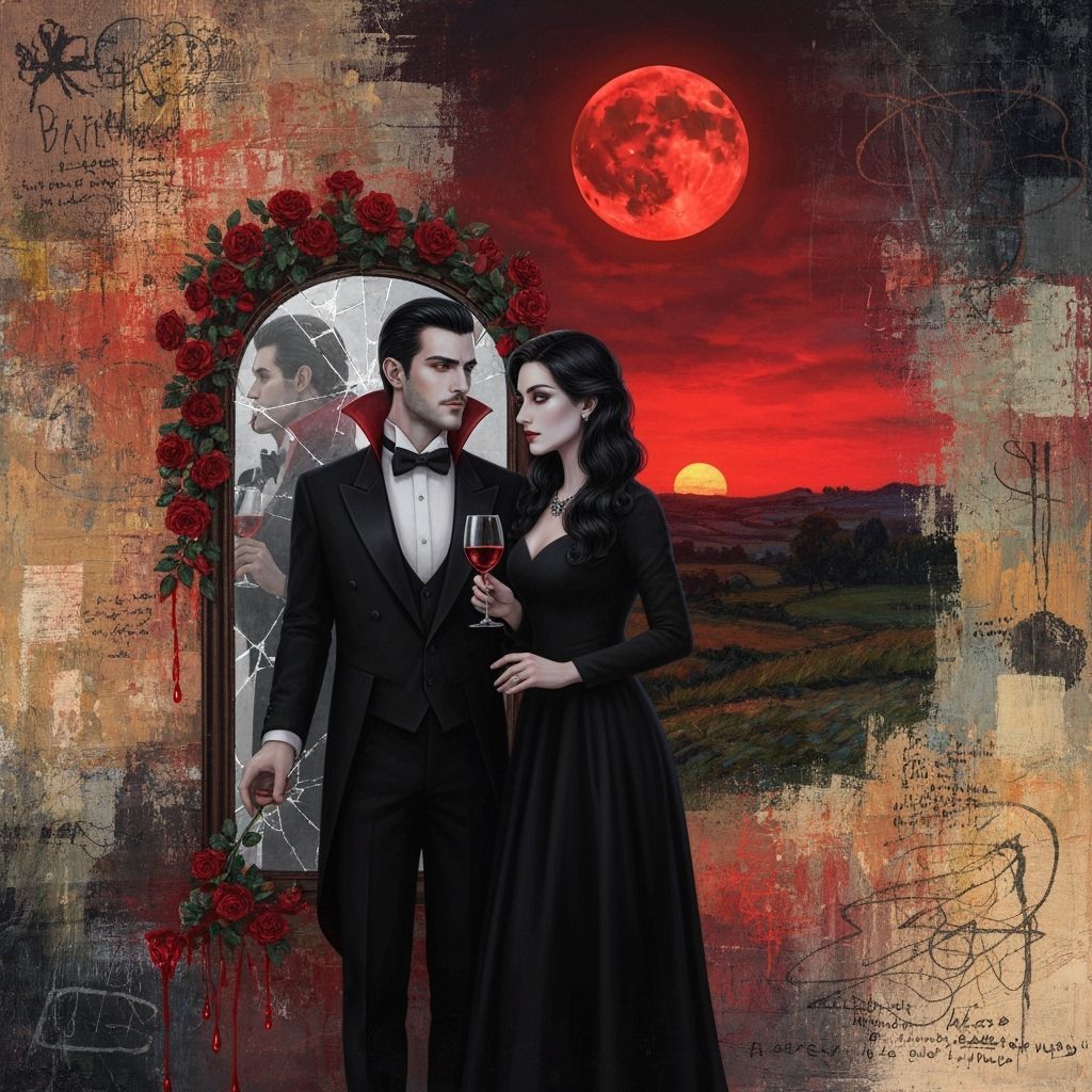 Vampire Couple's Crimson Valentine Under Blood Moon