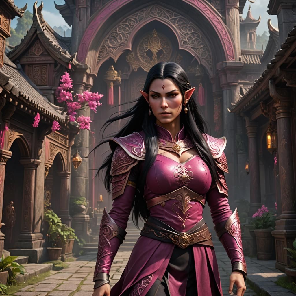 Pink-Skinned Elf Monk: Fantasy Concept Art