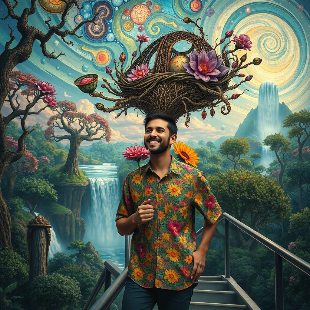 Surreal Utopia: Floating City in Psychedelic Art Style