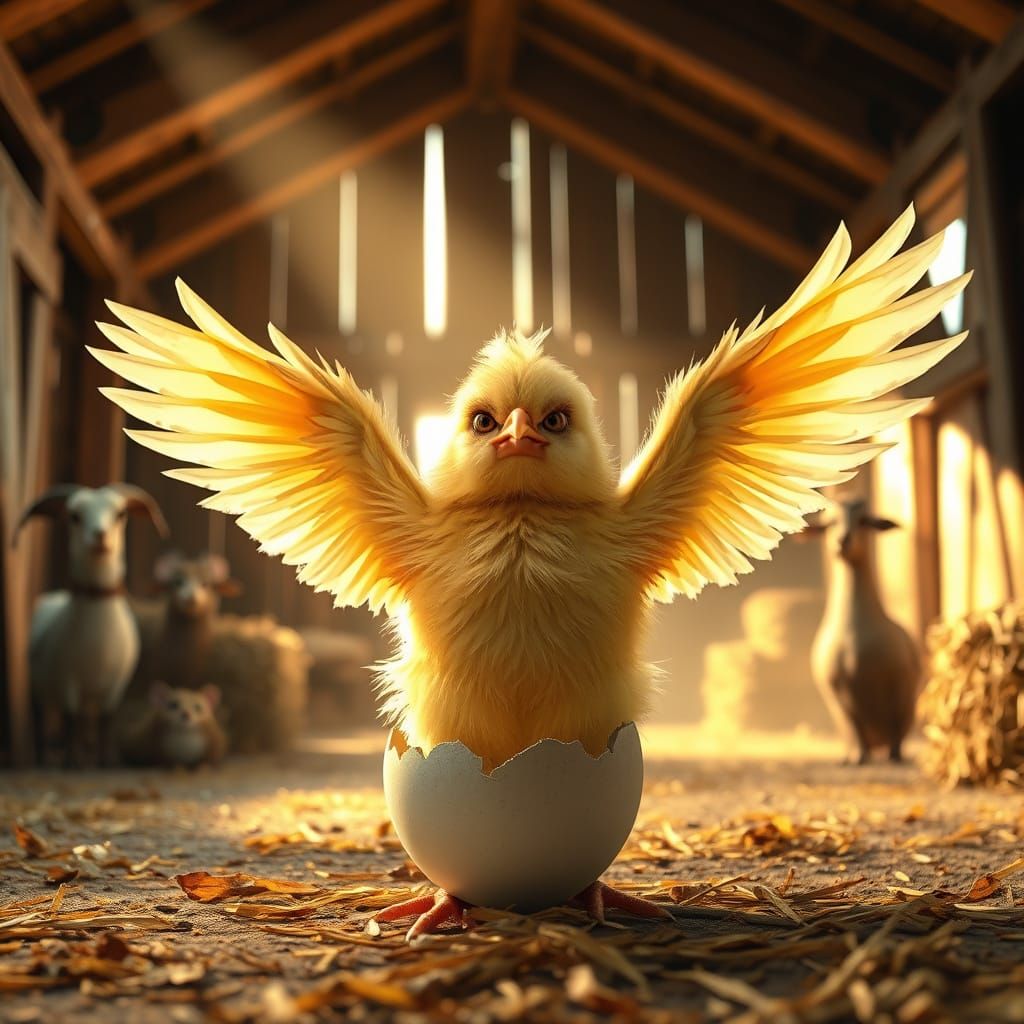 Defiant Chick's Barnyard Showdown in Cinematic Realism