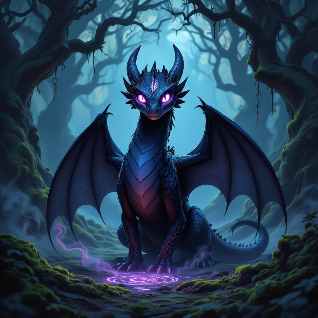 Hypnotized Night Fury Dragon in Mystical Forest