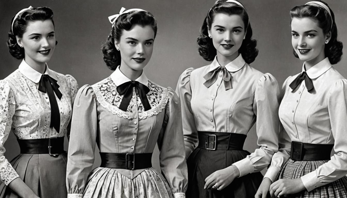 Elegant Women in 1950s Style Corseted Fashion