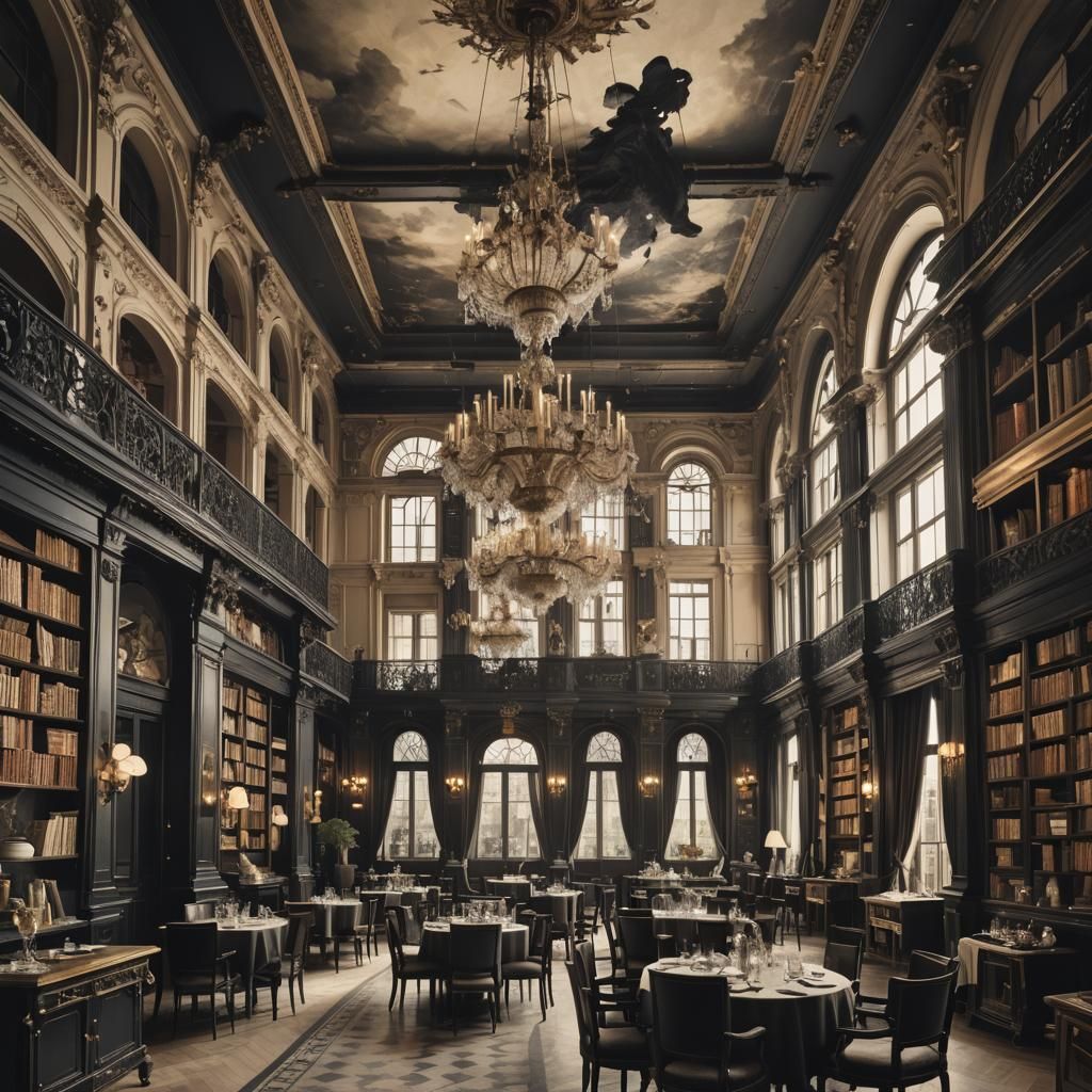 Sinister Clock Tower Dining Hall in Gothic Style