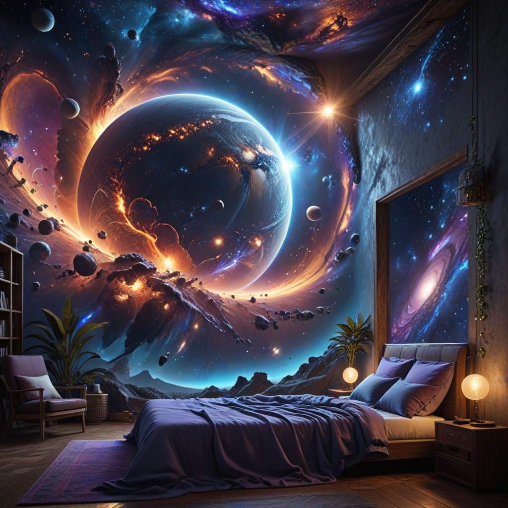 Galactic Dance of Celestial Bodies in Ethereal Light