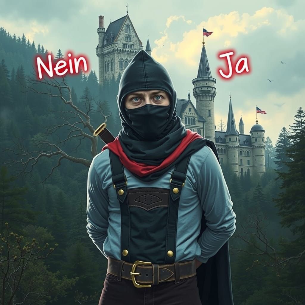 Confused Ninja in Lederhosen in Sci-Fi Style