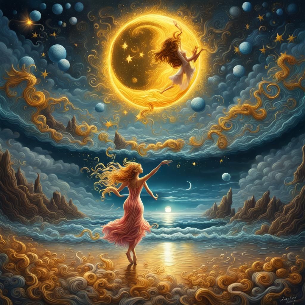 Moon and Sun Dance: Surrealist Graffiti Art