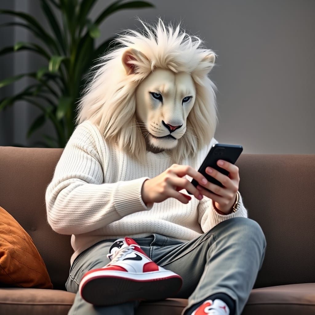 White Lion Furry in Streetwear, Digital Art