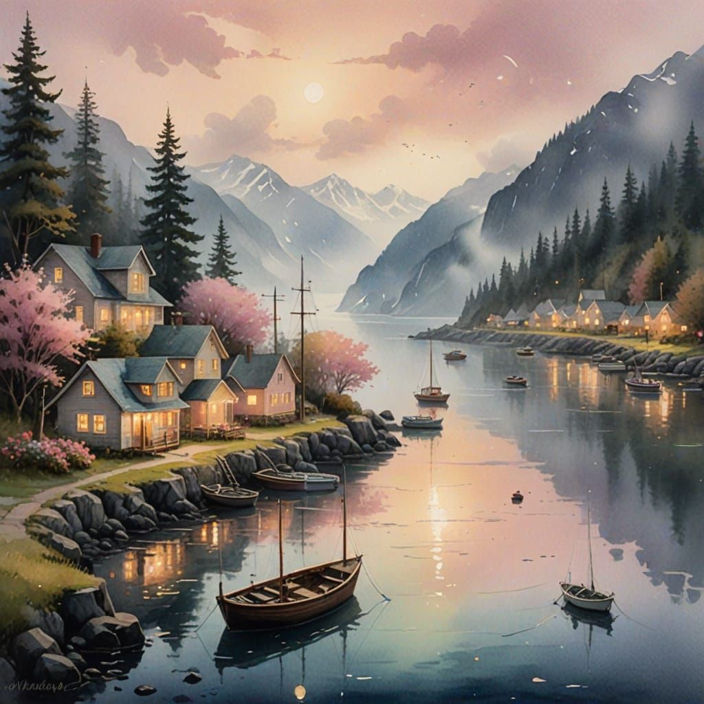 Idyllic Seward Coast in Ethereal Watercolor