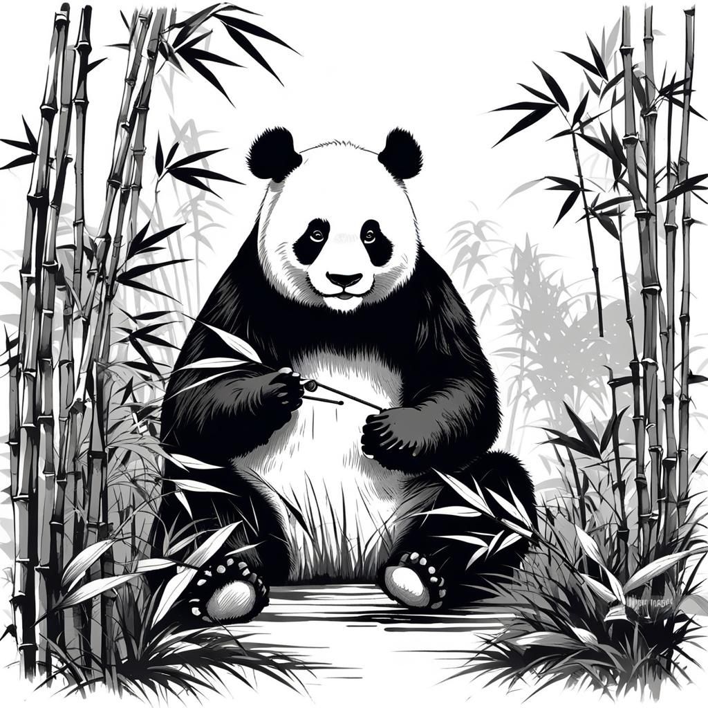 Panda in Bamboo: Chinese Brush and Ink Art