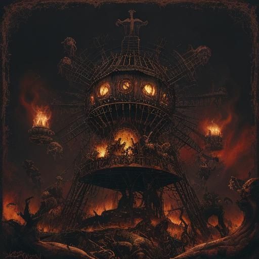 Grotesque Blood-Splattered Ferris Wheel in Baroque Style
