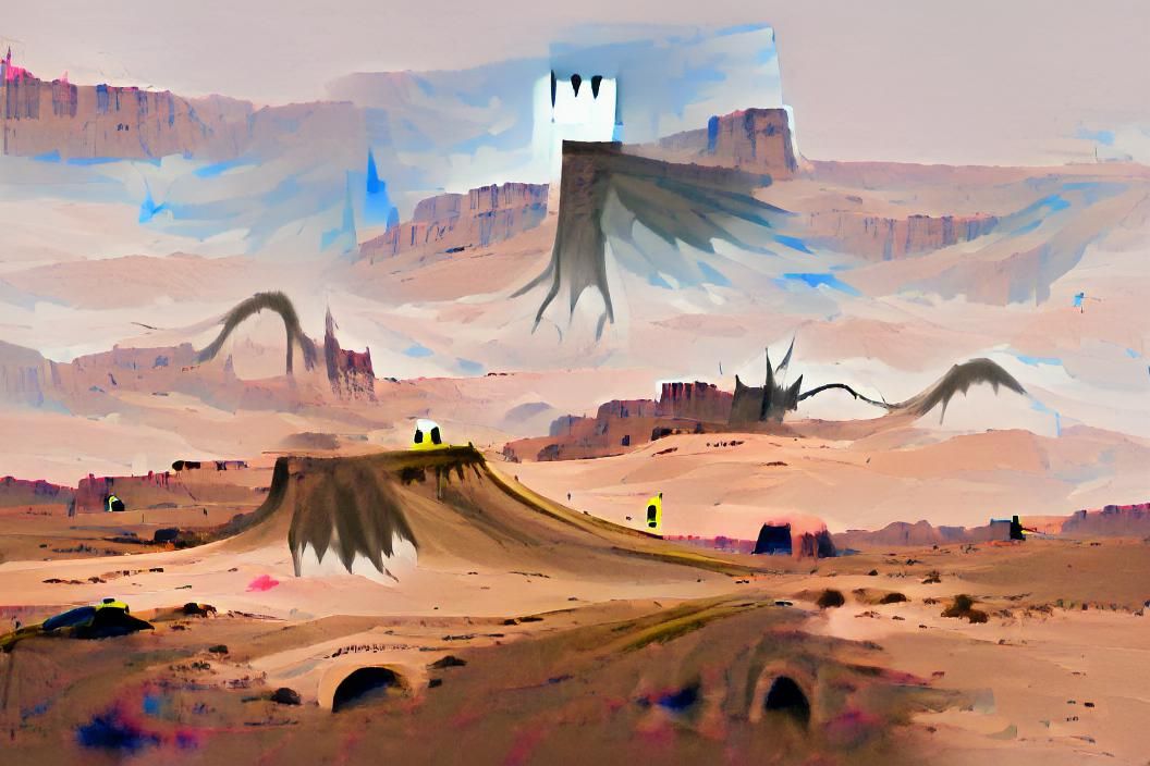 A broken road on a desert planet leads to a castle that hide...