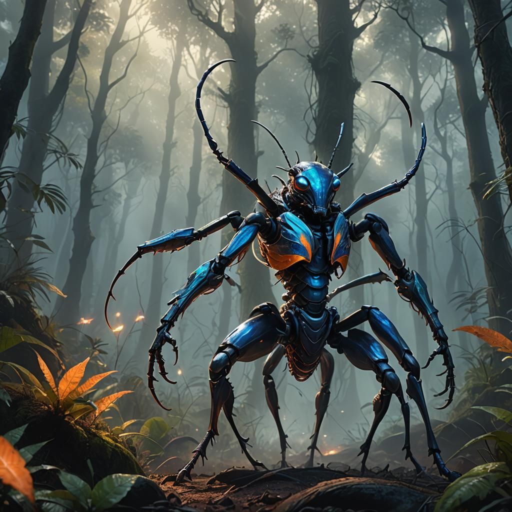 Muscular Ant in Misty Forest: Fantasy Concept Art