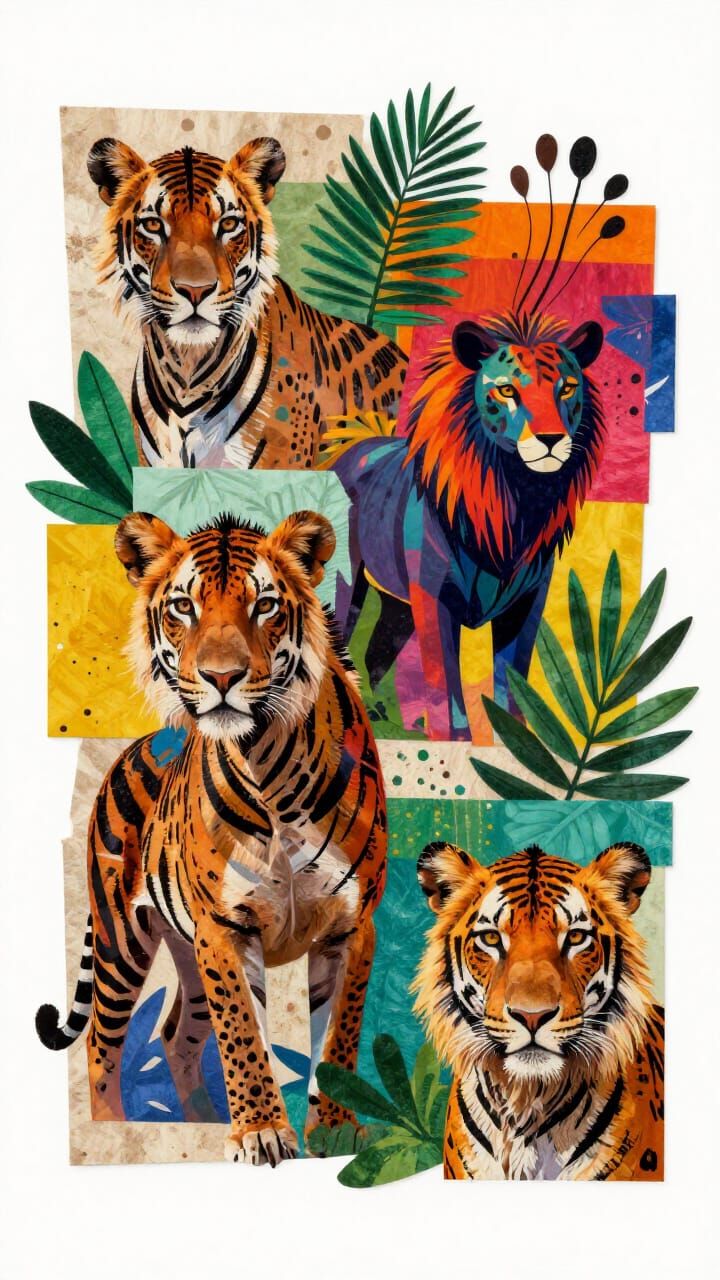 Vibrant African Animals Collage with Bold Brushstrokes